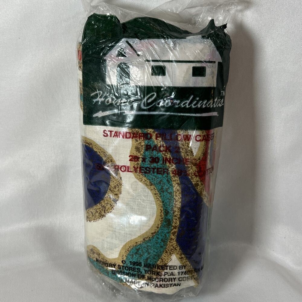 Vintage 1995 Home Coordinate Standard Pillowcases 20x30 Abstract Multi 2 Pack